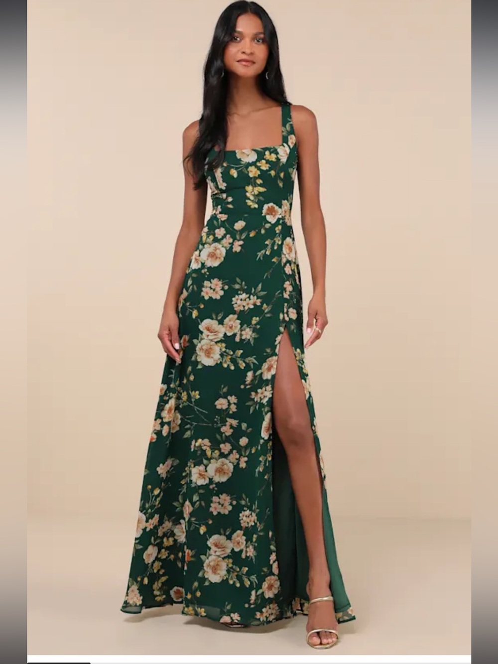 NWT Lulus Remarkable Arrival Emerald Green Floral Sleeveless Maxi Dress M